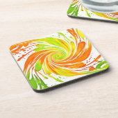 Grünes und oranges Spiraldesign Getränkeuntersetzer (Linke Seite)