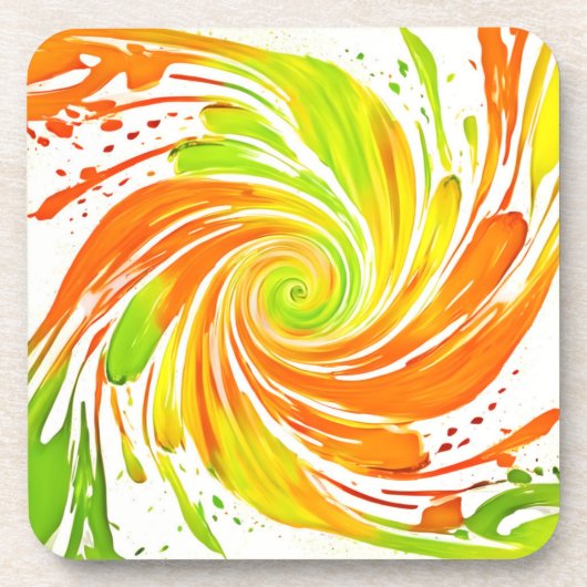 Grünes und oranges Spiraldesign Getränkeuntersetzer (Vorderseite)