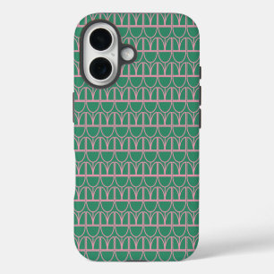 Grünes und rosa florales Linienkunstmuster iPhone 16 Hülle