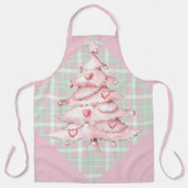 Grünes und rosa Karo-Rosa-Christbaum Schürze (Vorderseite)