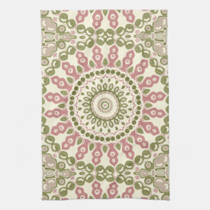 Grünes und rosa Mandala vintage-bohemian Muster Geschirrtuch