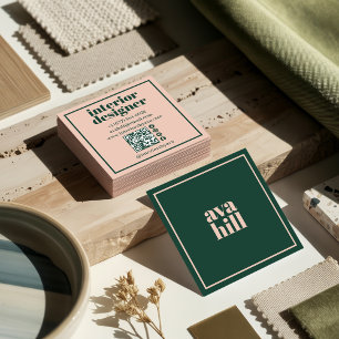 Grünes und Rosa modernes professionelles Logo Mini Quadratische Visitenkarte