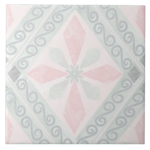 Grünes und rosa pastellfarbenes Diamantmuster Fliese
