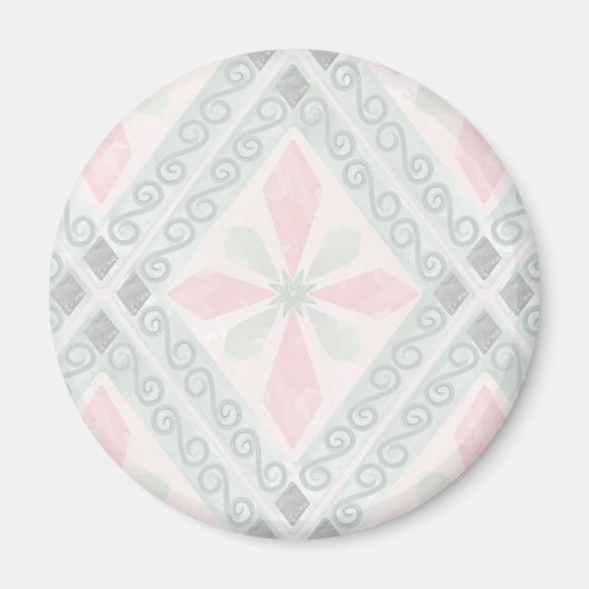 Grünes und rosa pastellfarbenes Diamantmuster Magnet (Vorne)