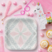 Grünes und rosa pastellfarbenes Diamantmuster Pappteller (Party)
