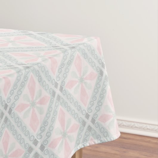Grünes und rosa pastellfarbenes Diamantmuster Tischdecke (Beispiel)