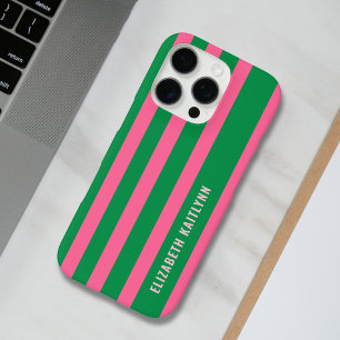 Grünes und Rosa Streifenmuster Personalisiert  iPhone 16 Pro Hülle
