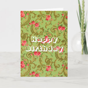 Grünes und rosa vintage Blumen Geburtstag Karte