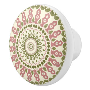 Grünes und rosenfarbenes Mandala vintage-bohemian Keramikknauf