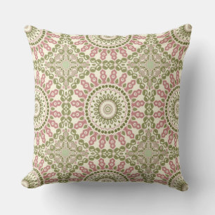 Grünes und rosenfarbenes Mandala vintage-bohemian  Kissen