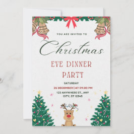 Grünes und rotes einfaches Weihnachtsabend-Party Einladung