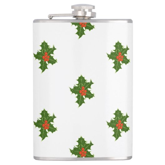 Grünes und Rotes Holly-Pflanze Flachmann (Vorderseite)