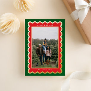 Grünes und rotes klassisches Weihnachtskallop-Foto Folien Feiertagskarte