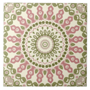 Grünes und rotes Mandala Vintage-Bohemien-Muster Fliese