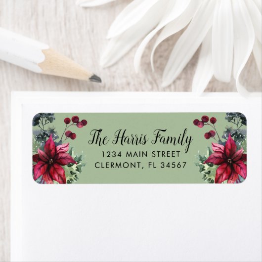 Grünes und rotes Poinsettia Holly Berries Label (Insitu)