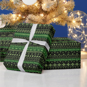 Grünes und schwarzes afrikanisches Muster-Wrap-Pap Geschenkpapier