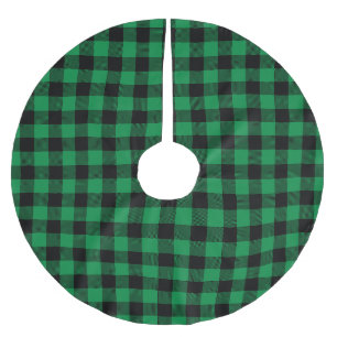 Grünes und schwarzes Buffalo-Karomuster Polyester Weihnachtsbaumdecke