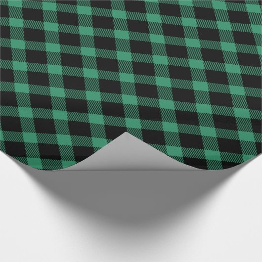 Grünes und Schwarzes Büffel Kariert Geschenkpapier (Ecke)