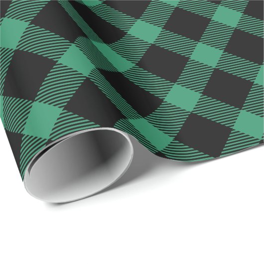 Grünes und Schwarzes Büffel Kariert Geschenkpapier (Rolleneckpunkt)