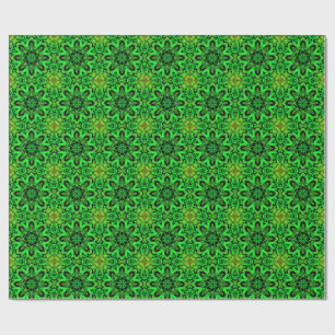 Grünes und schwarzes Kaleidoskop-Fraktalmuster Geschenkpapier