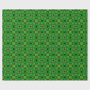 Grünes und schwarzes Kaleidoskop-Fraktalmuster Geschenkpapier