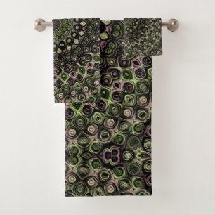 Grünes und schwarzes Kaleidoskop-Mandala-Muster Badhandtuch Set