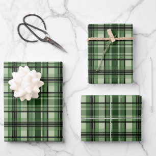 Grünes und schwarzes Karomuster Tartan Muster Geschenkpapier Set
