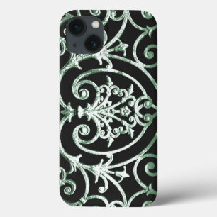 Grünes und schwarzes Scrollwork-Muster Case-Mate i iPhone Hülle