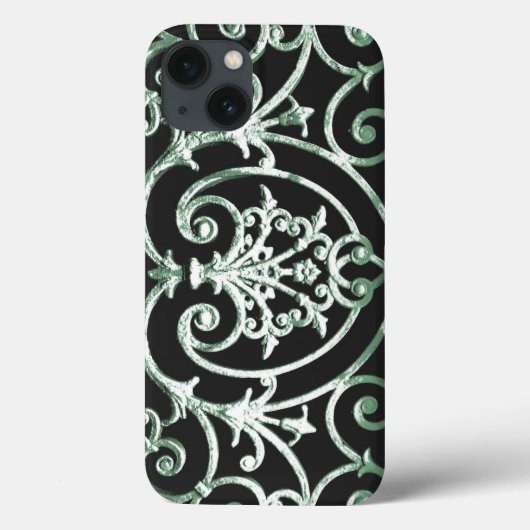 Grünes und schwarzes Scrollwork-Muster Case-Mate i iPhone Hülle (Rückseite)