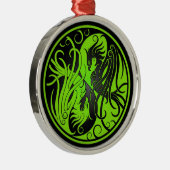 Grünes und schwarzes Yin Yang Phoenix Silbernes Ornament (Rechts)