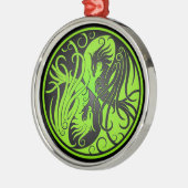 Grünes und schwarzes Yin Yang Phoenix Silbernes Ornament (Links)
