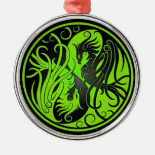 Grünes und schwarzes Yin Yang Phoenix Silbernes Ornament