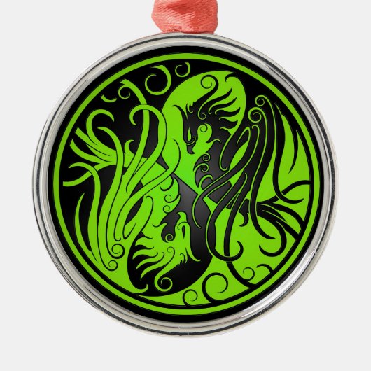 Grünes und schwarzes Yin Yang Phoenix Silbernes Ornament (Vorne)