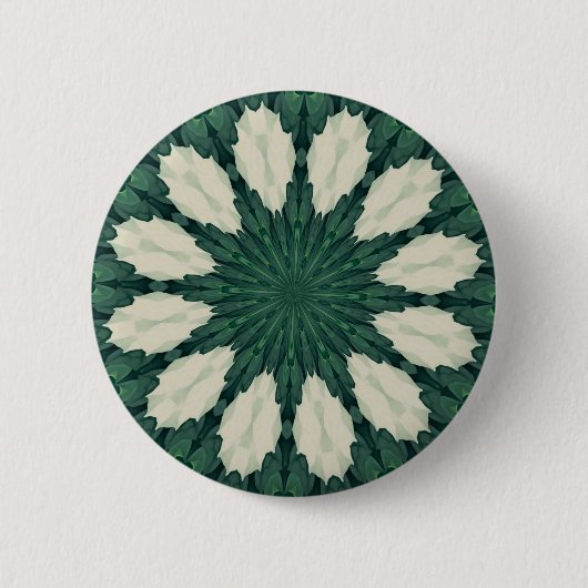 Grünes und silbernes BlattMandala. tropischen Button (Vorderseite)