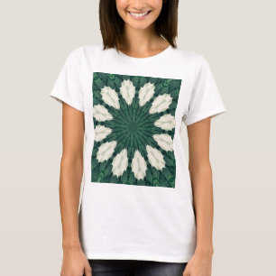 Grünes und silbernes BlattMandala. tropischen T-Shirt
