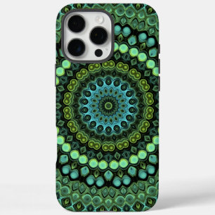 Grünes und Türkises Kaleidoskop-Mandala-Muster iPhone 16 Pro Max Hülle