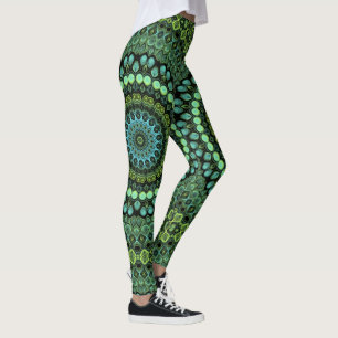 Grünes und Türkises Kaleidoskop-Mandala-Muster Leggings