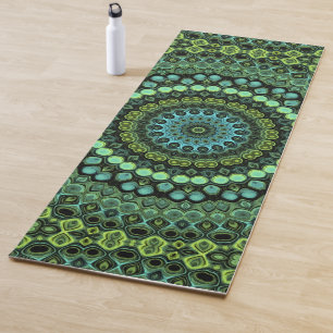 Grünes und Türkises Kaleidoskop-Mandala-Muster Yogamatte