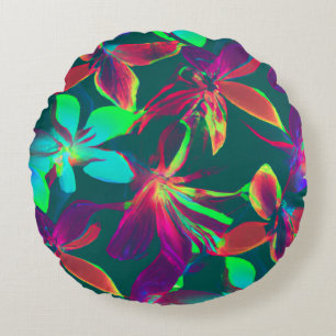 Grünes und violettes Blumenmuster Rundes Kissen