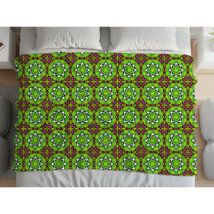 Grünes und violettes geometrisches Mandala-Muster Fleecedecke