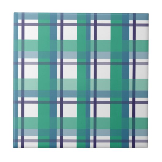 Grünes und violettes Tartan-Muster Fliese (Vorderseite)