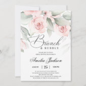 Grünes und weiches Brautparty mit rosa Blumen Einladung (Vorderseite)