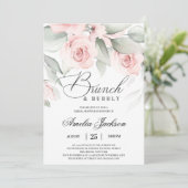 Grünes und weiches Brautparty mit rosa Blumen Einladung (Stehend Vorderseite)