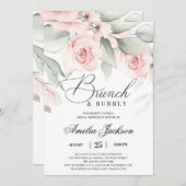 Grünes und weiches Brautparty mit rosa Blumen Einladung (Vorne/Hinten)