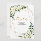 Grünes und weißes, blumengeschmücktes rustikales B Einladung (Rückseite)