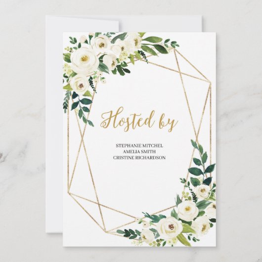 Grünes und weißes, blumengeschmücktes rustikales B Einladung (Rückseite)