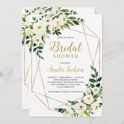 Grünes und weißes, blumengeschmücktes rustikales B Einladung (Vorne/Hinten)