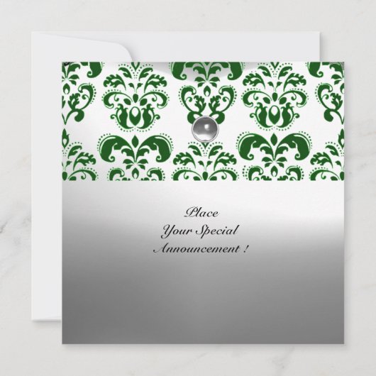 GRÜNES UND WEISSES DAMASK GEM STONE MONOGRAMM EINLADUNG (Rückseite)