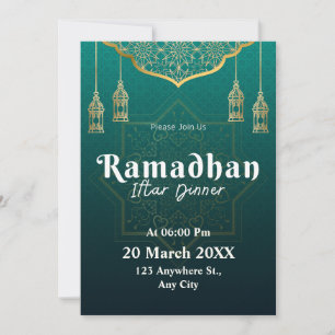 Grünes und weißes geometrisches Muster Ramadan  Einladung