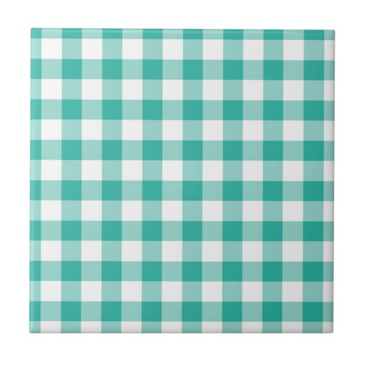 Grünes und weißes Gingham-Karo-Muster Fliese (Vorderseite)